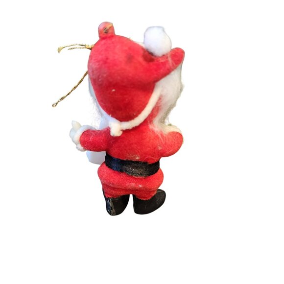 Vintage Trim A Tree Bearded Elf Christmas List Flocked Santa Suit Ornament - Picture 3 of 6